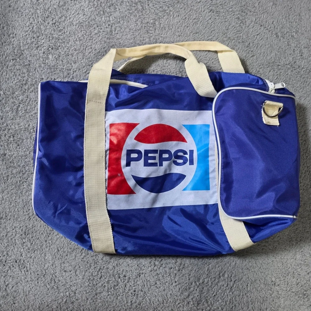 Pepsi Medium Duffel Bag Blue Vintage Logo Retro Travel Gym Weekender